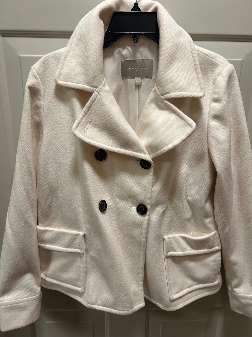 Banana Republic Cream Double-Breasted Peacoat with Black Buttons